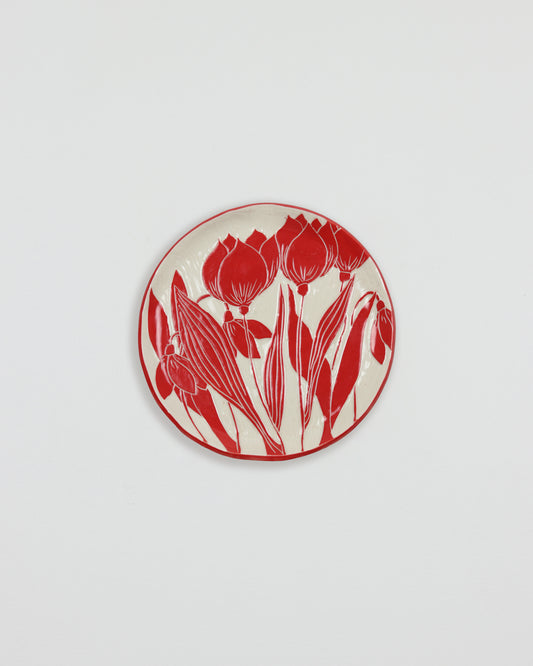 Red Flower Carved Plate