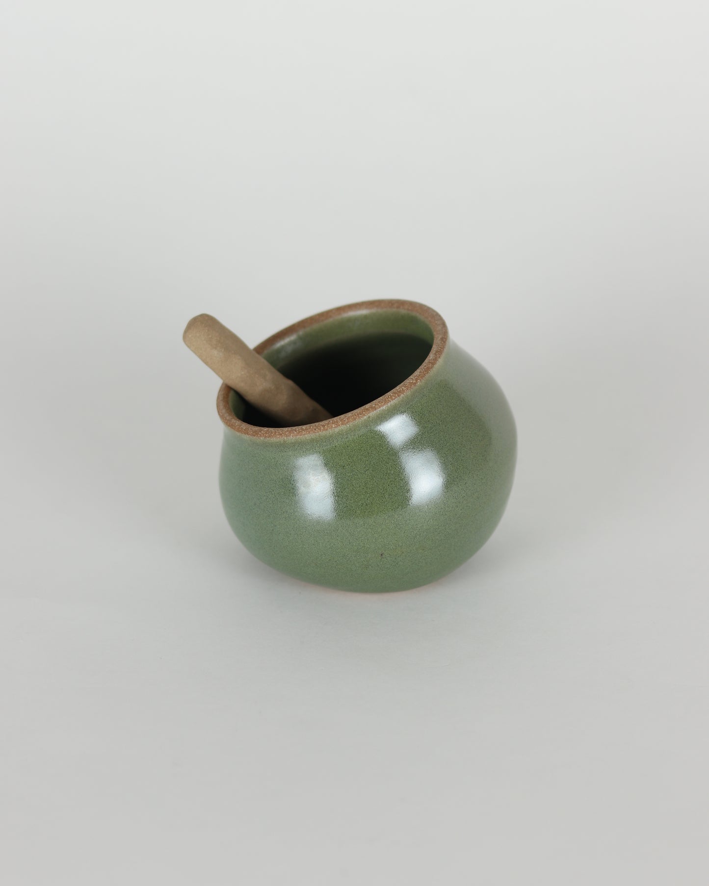 Moss Green Salt Cellar With Spoon