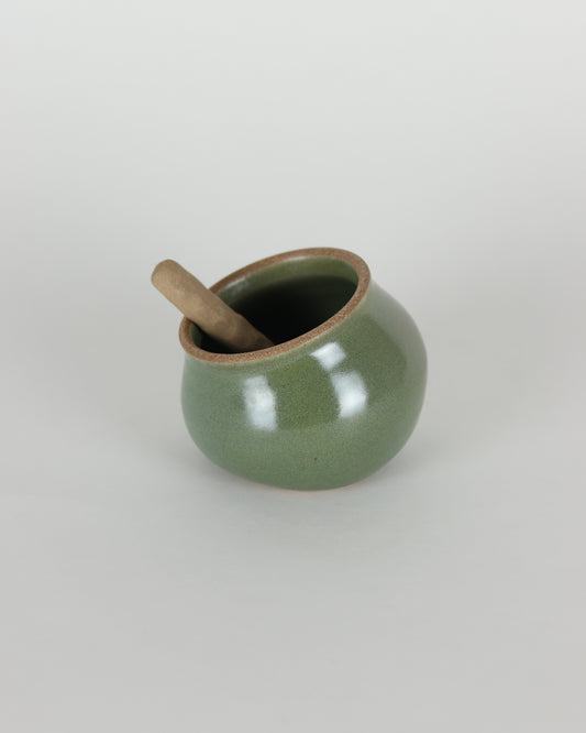 Moss Green Salt Cellar With Spoon