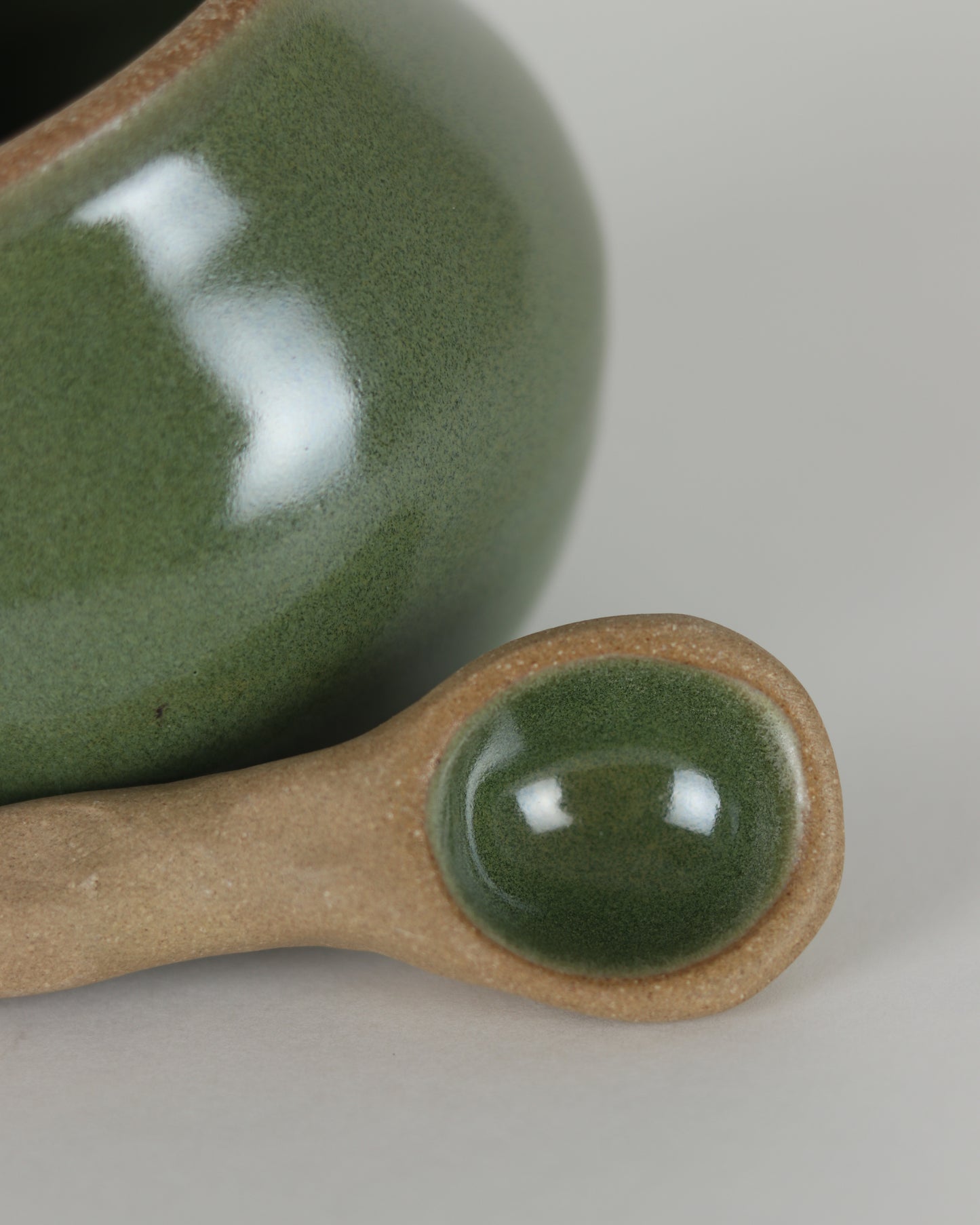 Moss Green Salt Cellar With Spoon
