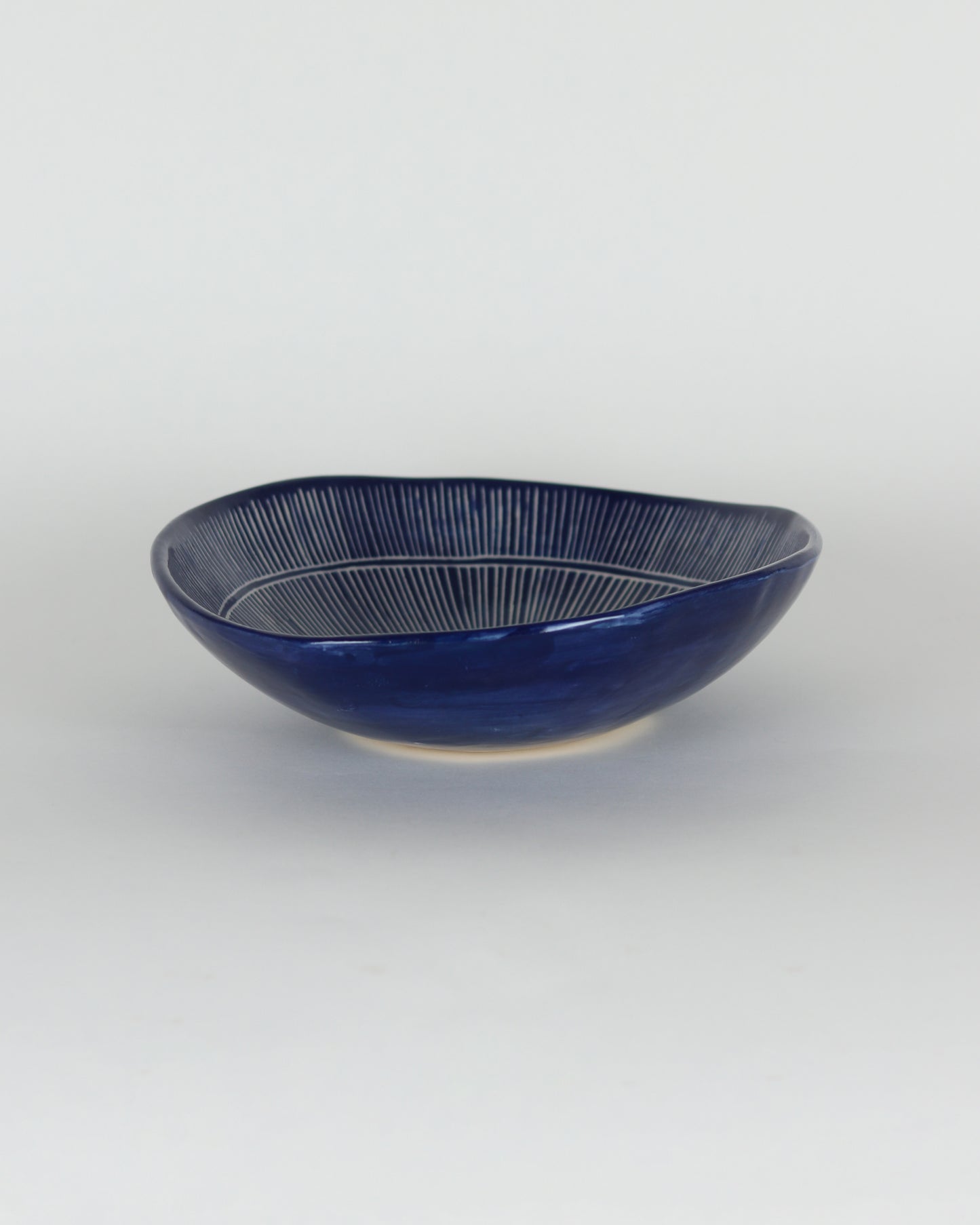 Large Blue Bowl with White Lines