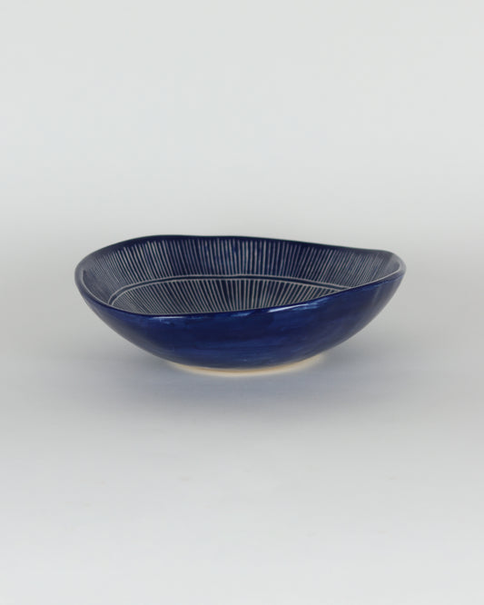 Large Blue Bowl with White Lines