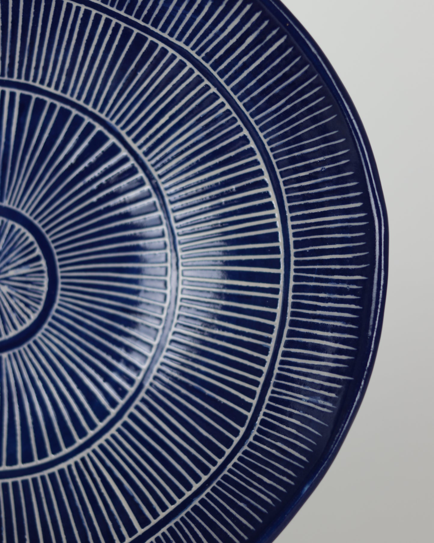 Large Blue Bowl with White Lines