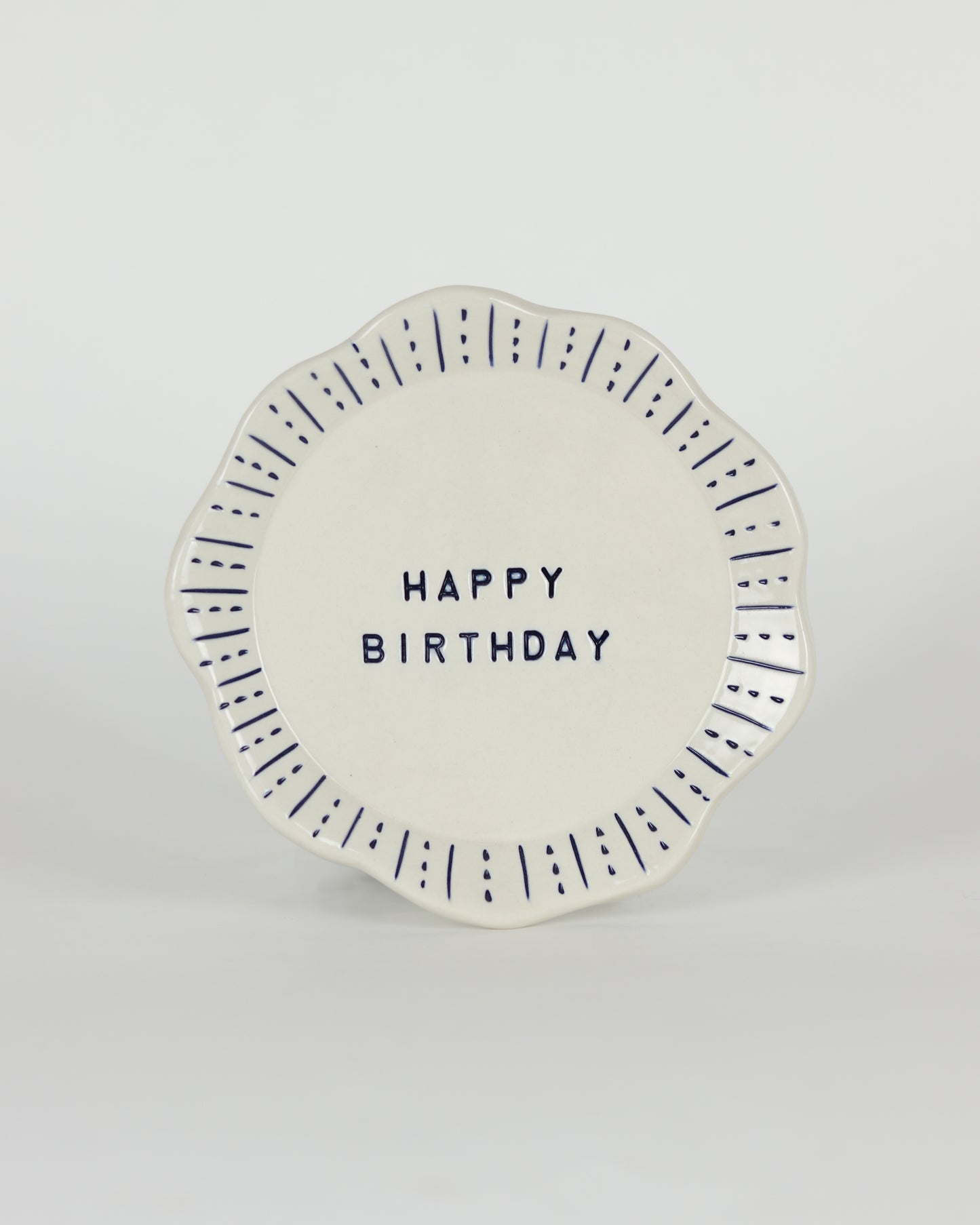 Happy Birthday Plate with Blue Stripes & Dashes