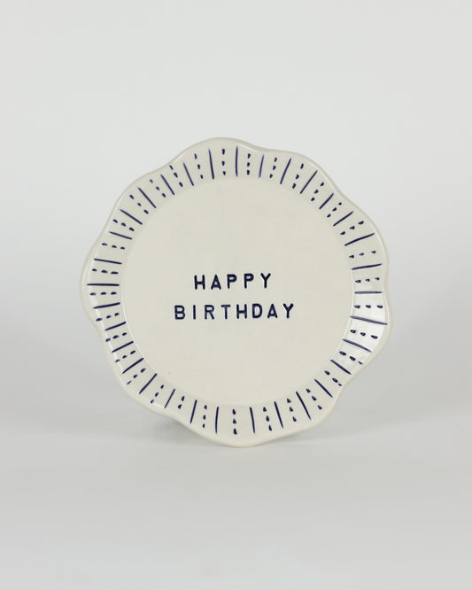 Happy Birthday Plate with Blue Stripes & Dashes