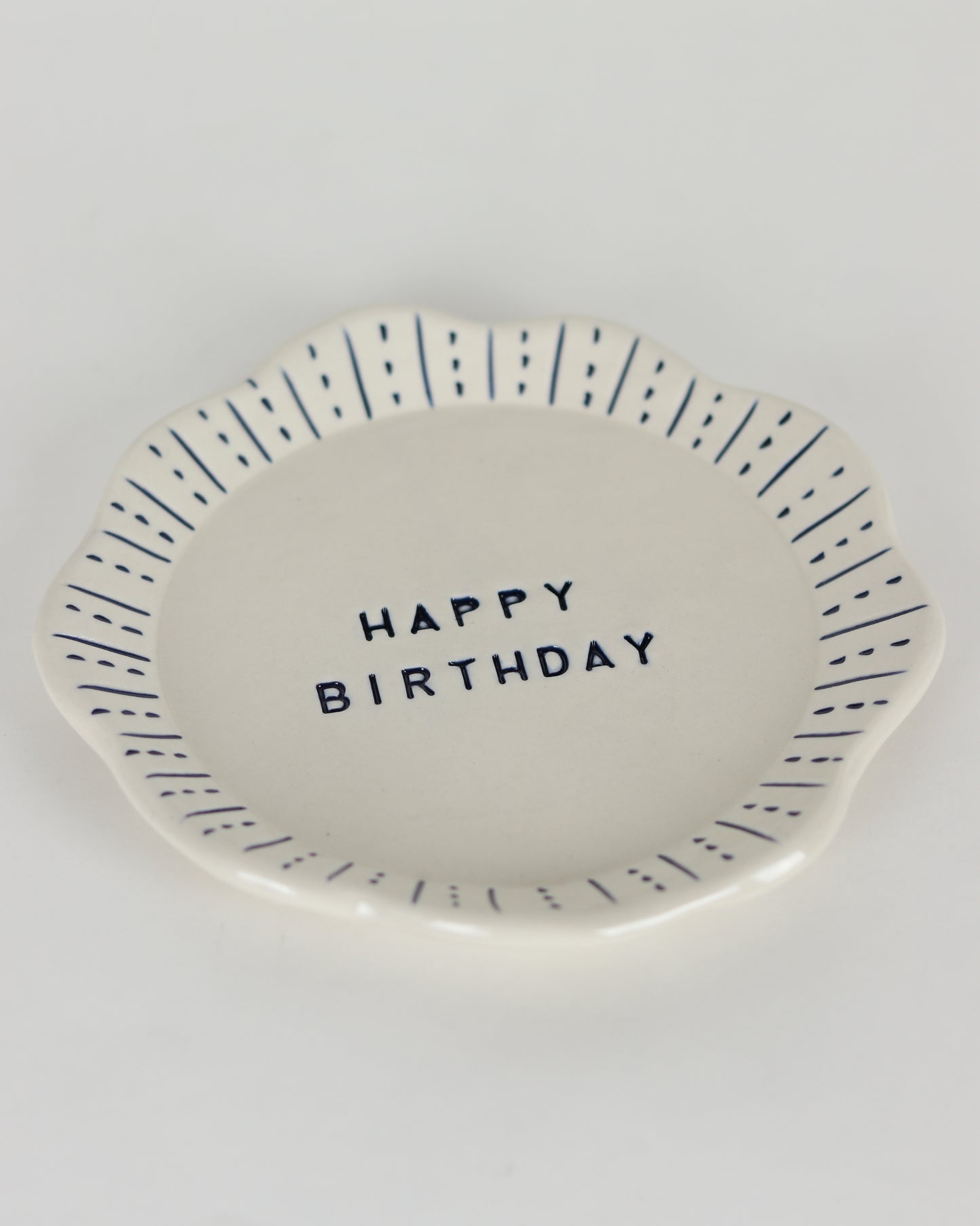 Happy Birthday Plate with Blue Stripes & Dashes