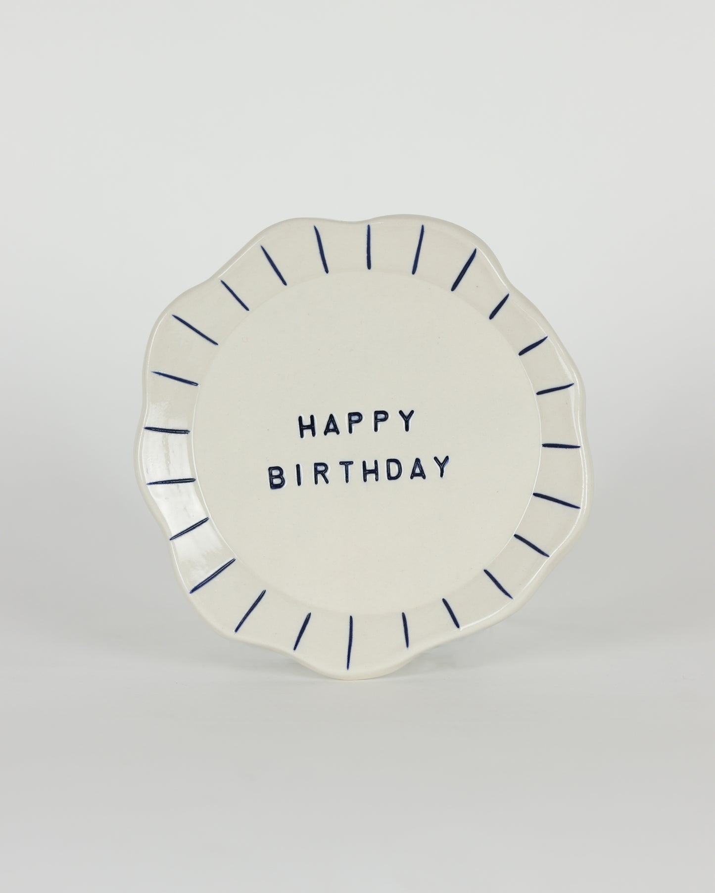 Happy Birthday Plate with Blue Stripes