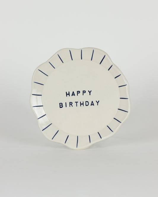Happy Birthday Plate with Blue Stripes