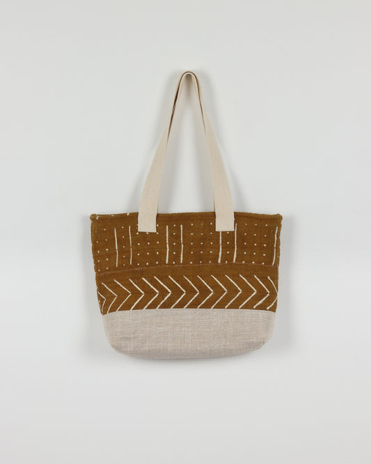 Mustard Vintage Mud Cloth Tote 1