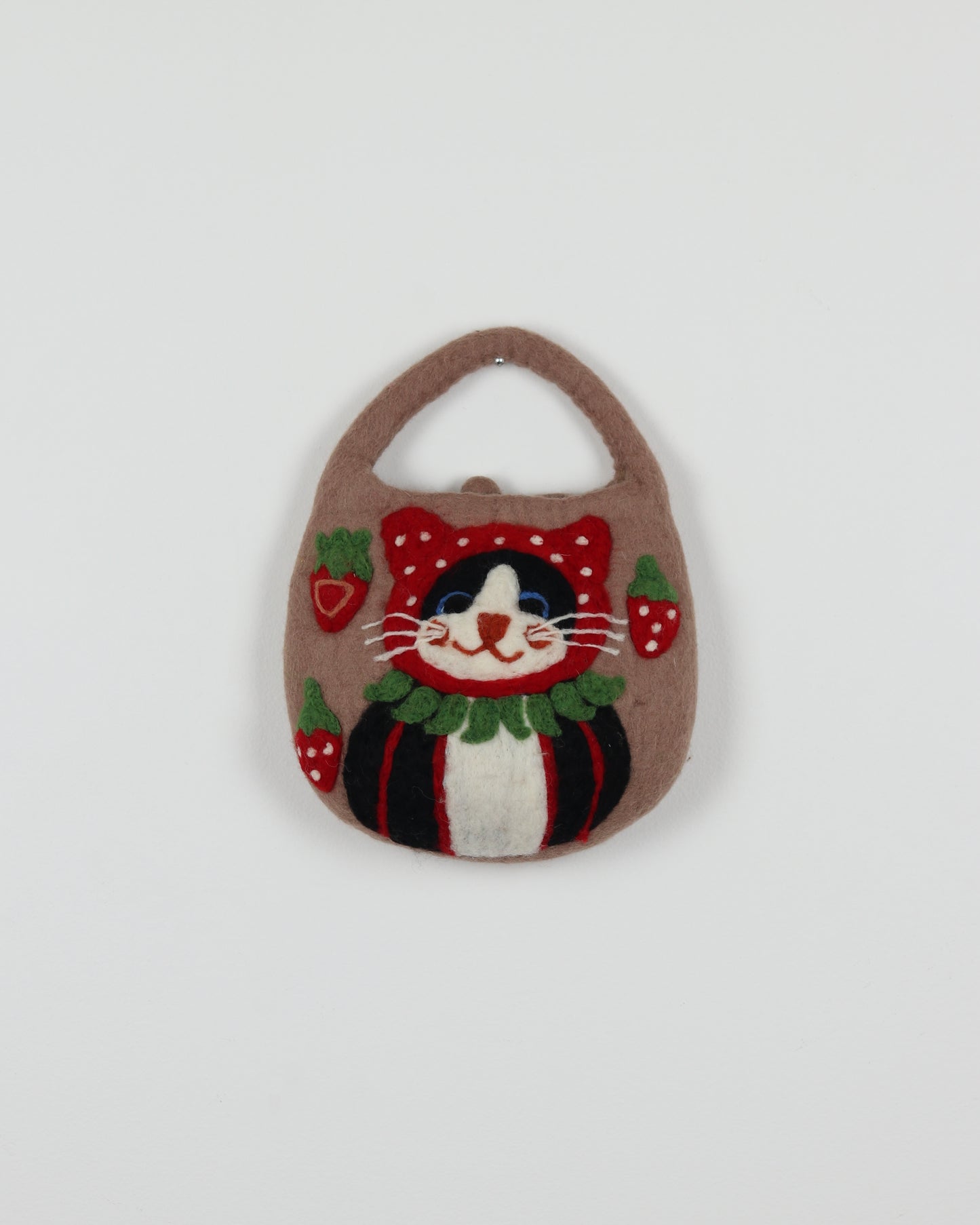 Strawberry & Cat Felted Wool Bag