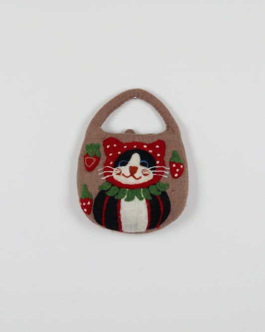 Strawberry & Cat Felted Wool Bag