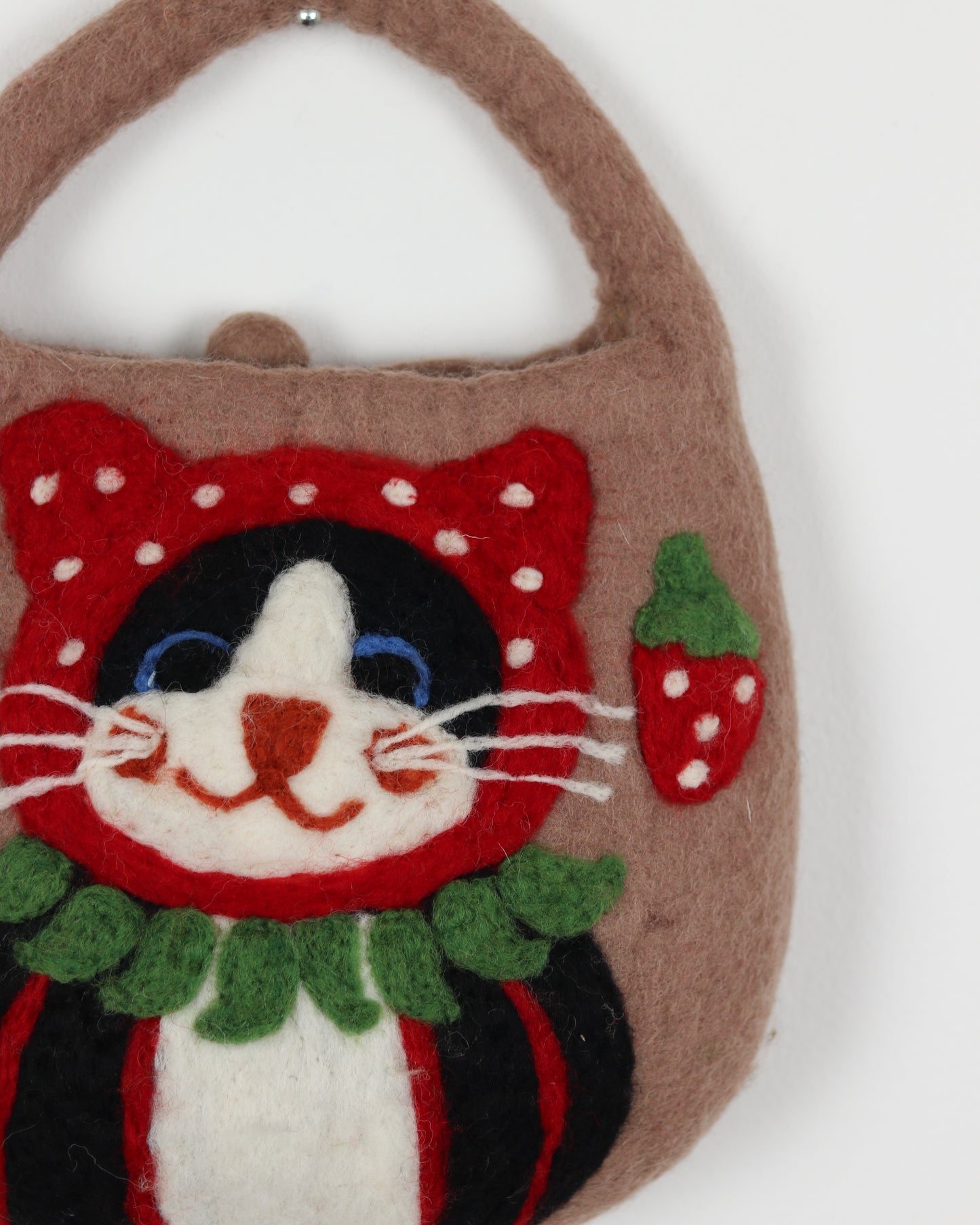 Strawberry & Cat Felted Wool Bag