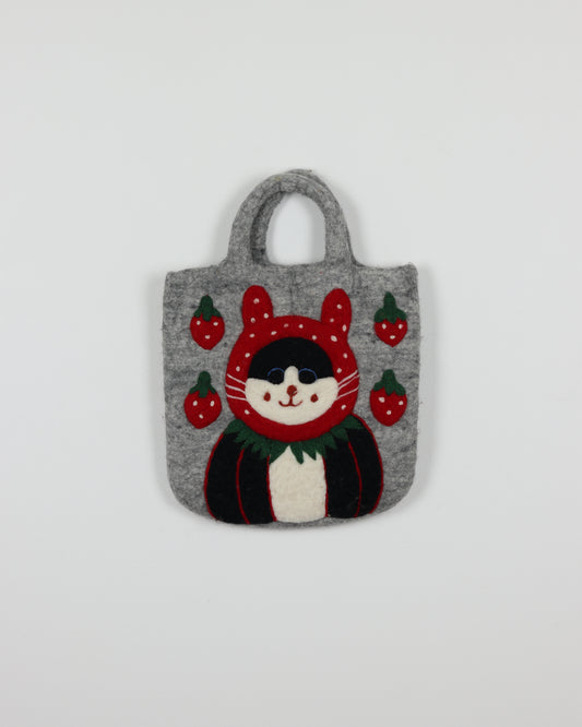 Strawberry & Cat Felted Wool Bag 2