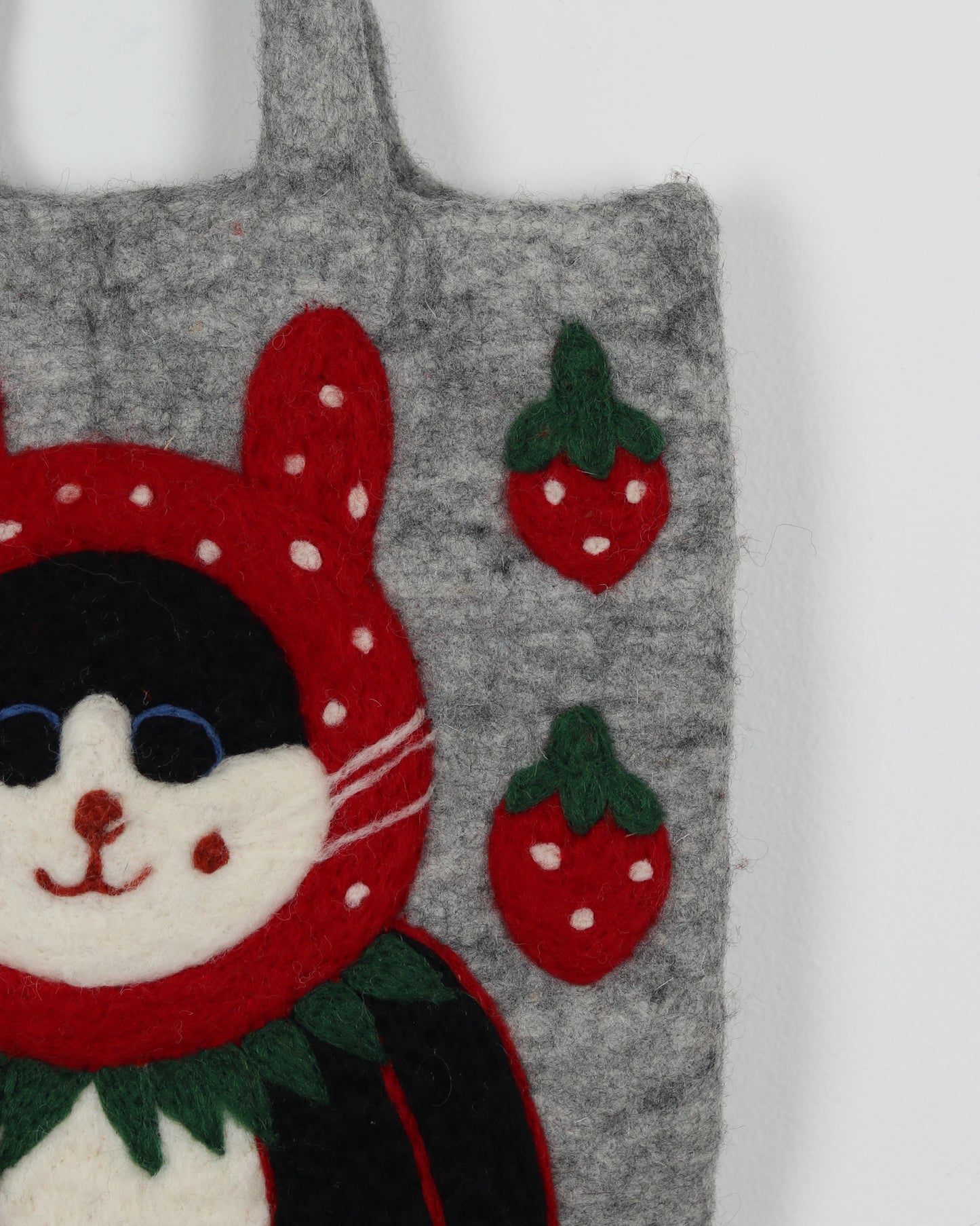 Strawberry & Cat Felted Wool Bag 2